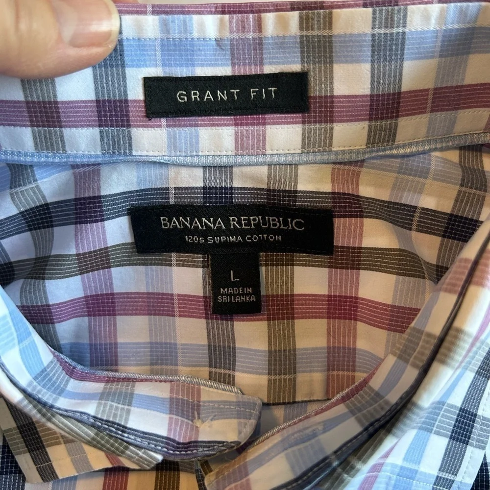 Banana Republic Blue and Red Casual Button Down Slim Fit Shirt